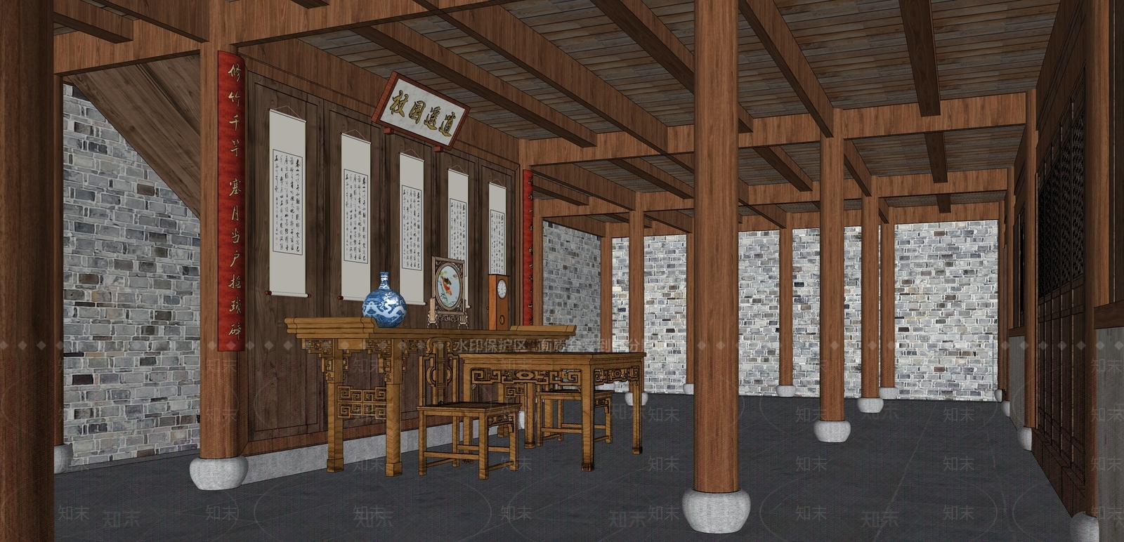 新中式中式古建筑SU模型下载【ID:1203424882】