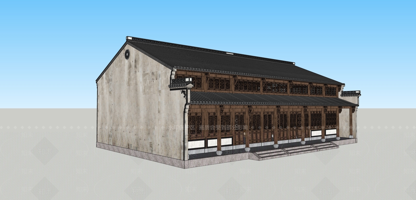 新中式中式古建筑SU模型下载【ID:1203425748】