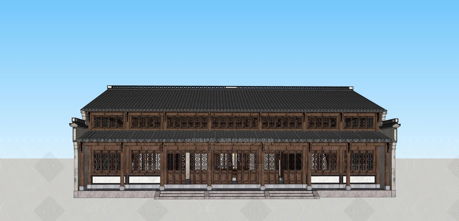 新中式中式古建筑SU模型下载【ID:1203425748】