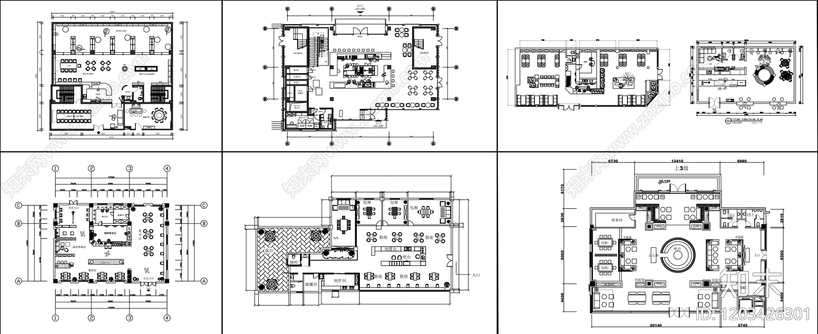 现代美式咖啡厅cad施工图下载【ID:1203426301】