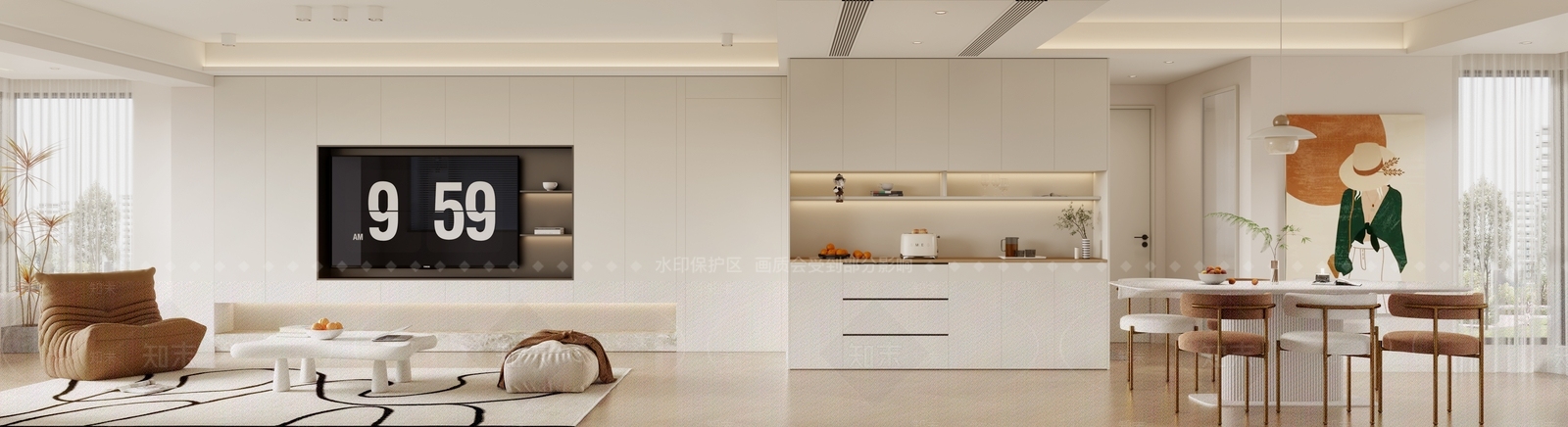 奶油原木客餐厅3D模型下载【ID:1203426211】