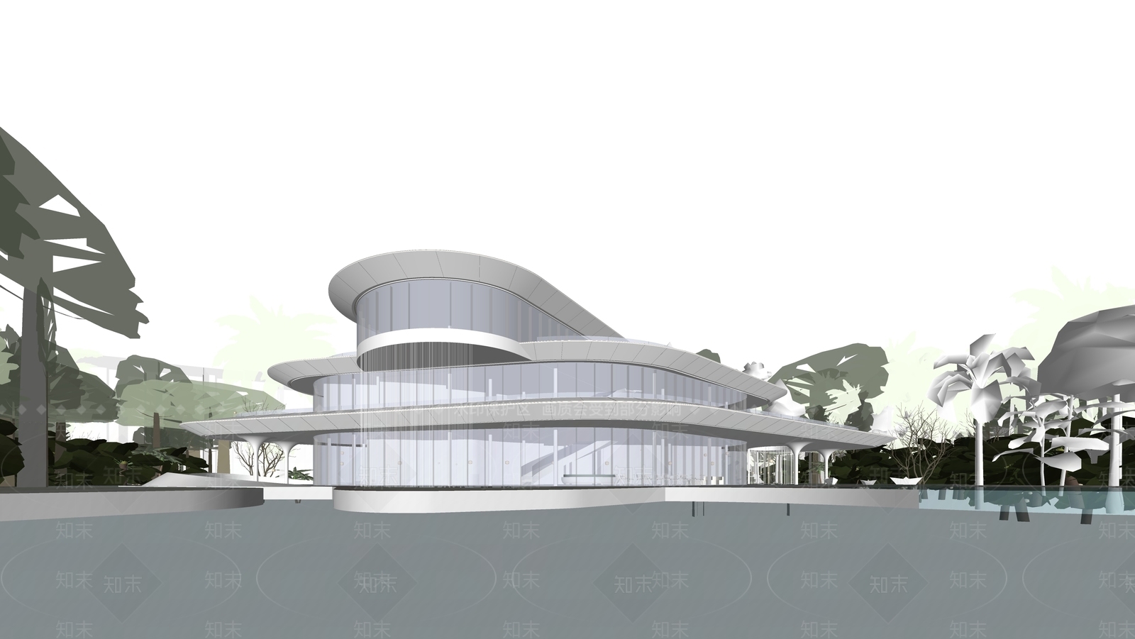 现代简约售楼处建筑SU模型下载【ID:1203430379】