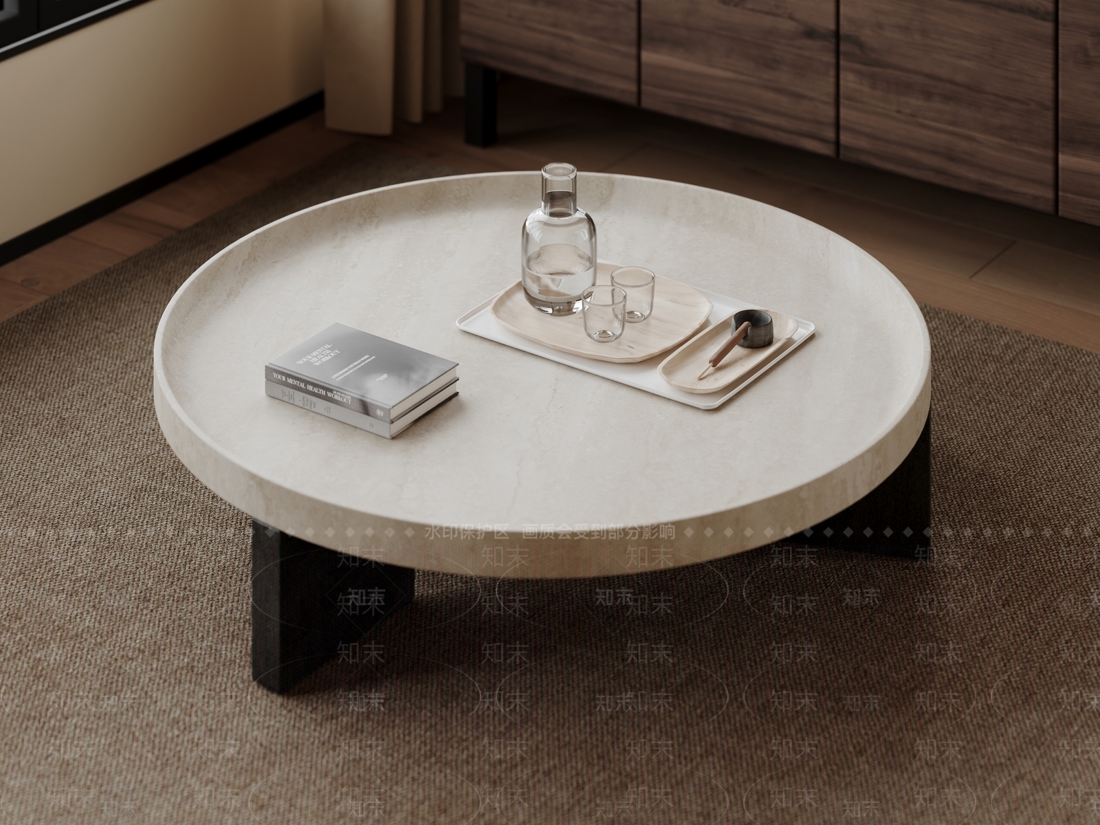 奶油侘寂茶几SU模型下载【ID:1203428440】