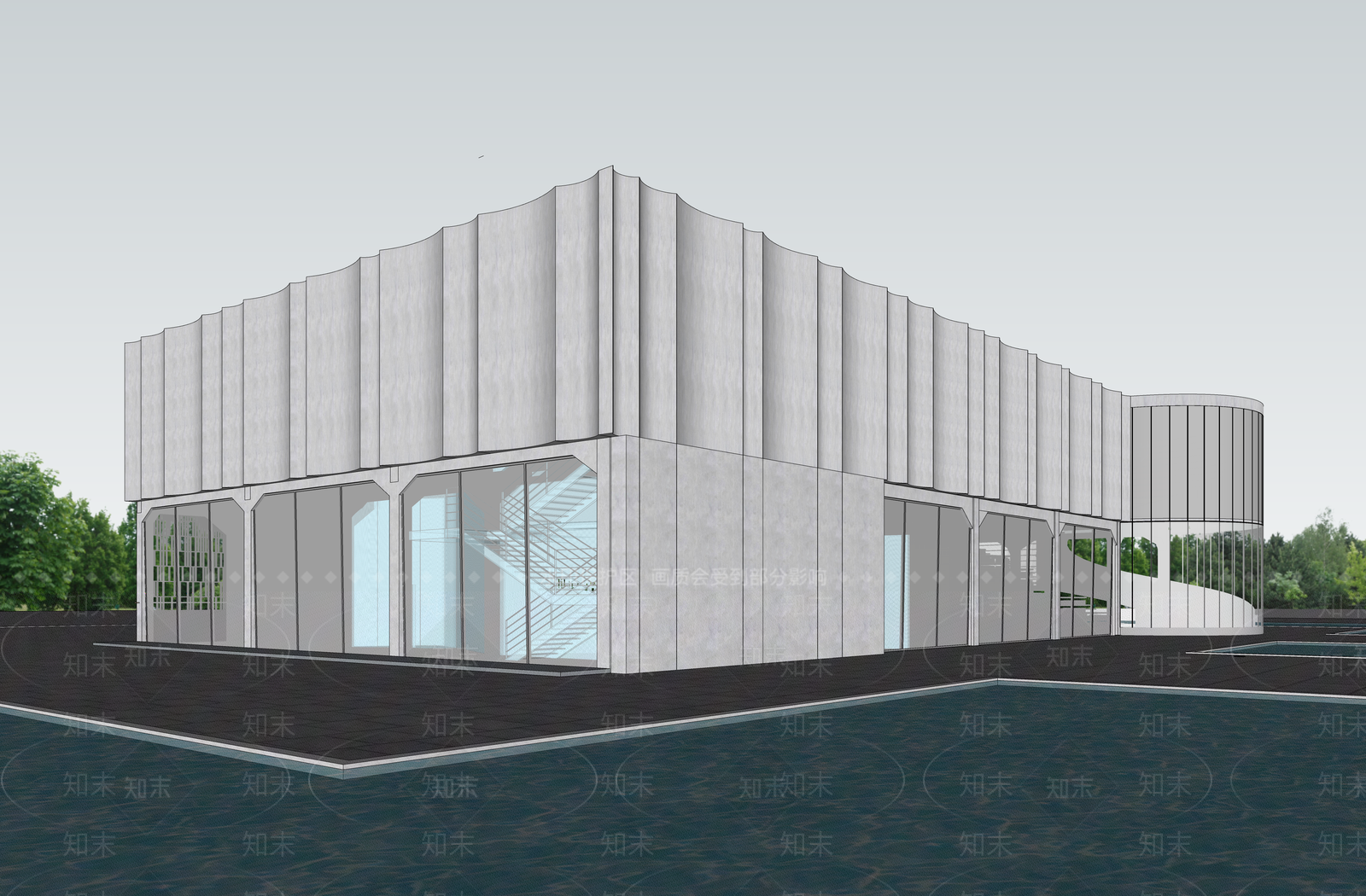 现代图书馆建筑SU模型下载【ID:1203429063】