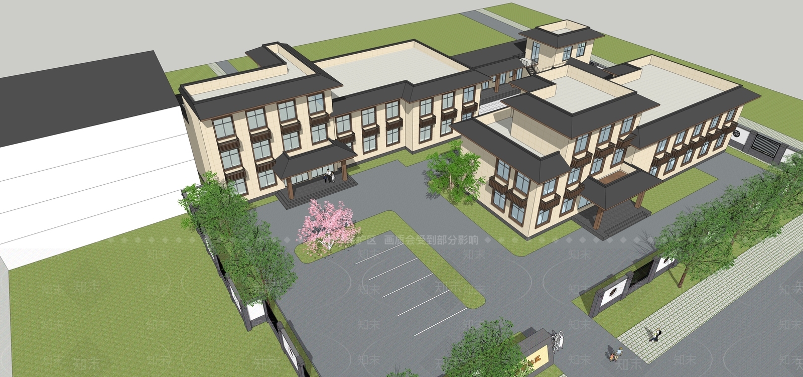 新中式复古小公建SU模型下载【ID:1203430565】