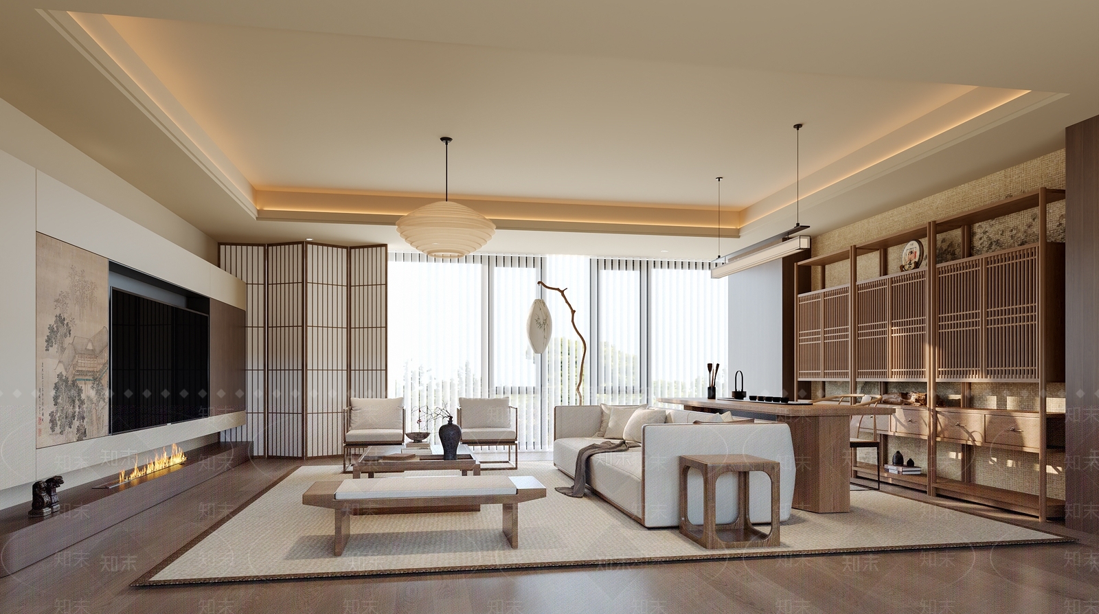 新中式中式家居客厅SU模型下载【ID:1203432192】