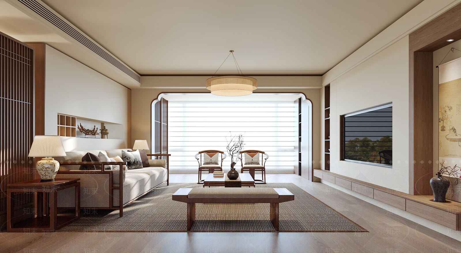 新中式中式家居客厅3D模型下载【ID:1203611346】