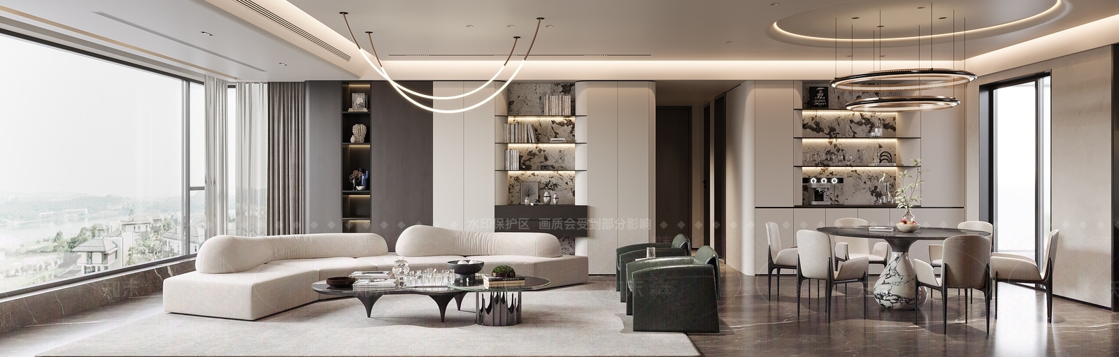 现代大平层客餐厅3D模型下载【ID:1203435198】