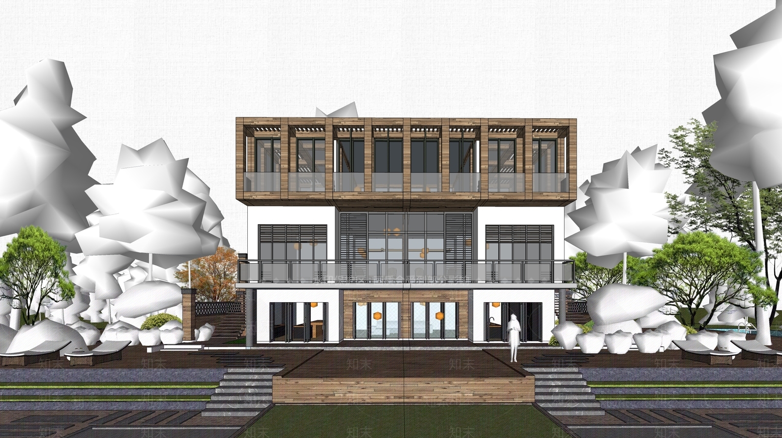 现代民宿建筑SU模型下载【ID:1203435143】