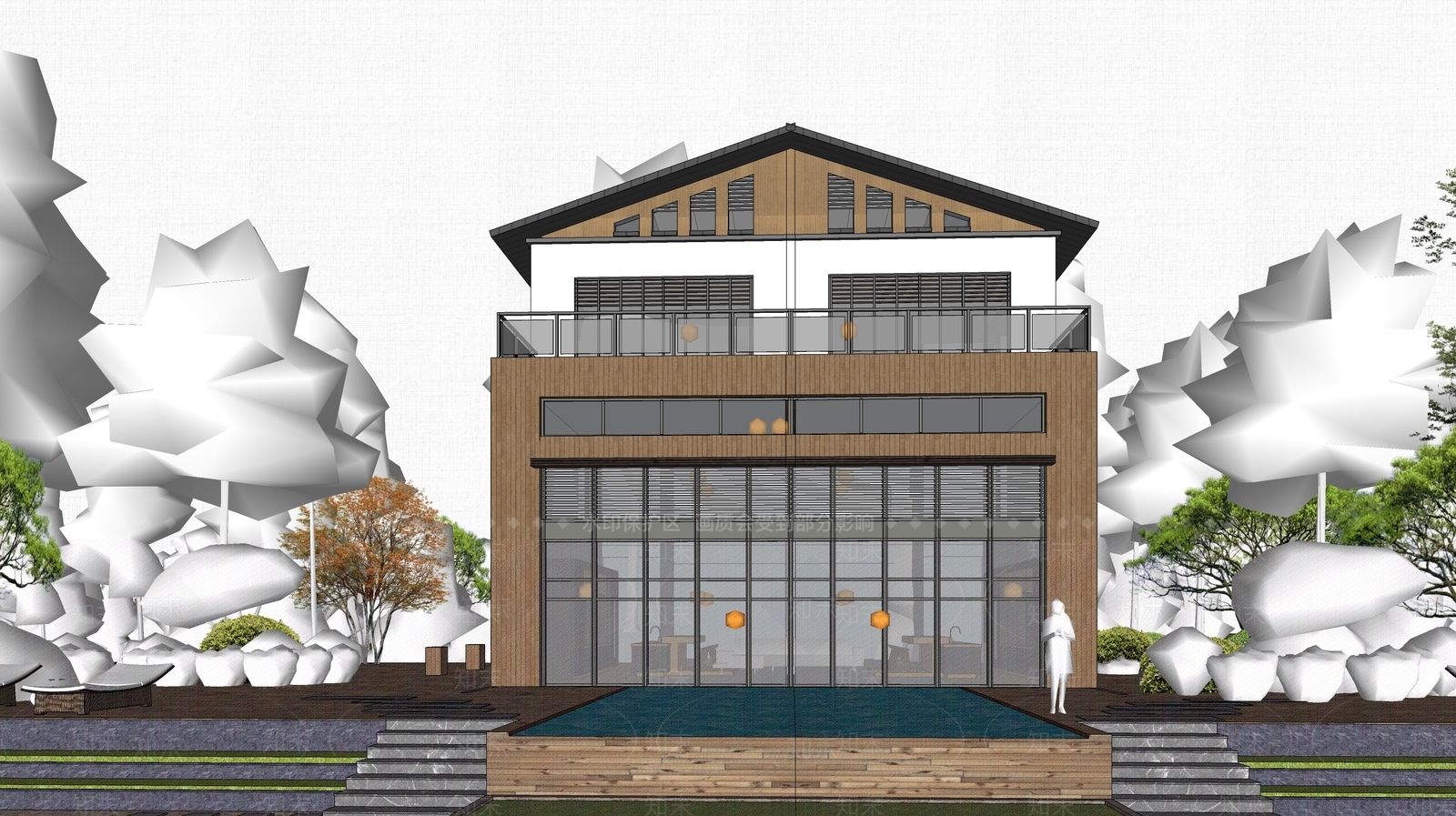 现代民宿建筑SU模型下载【ID:1203435220】