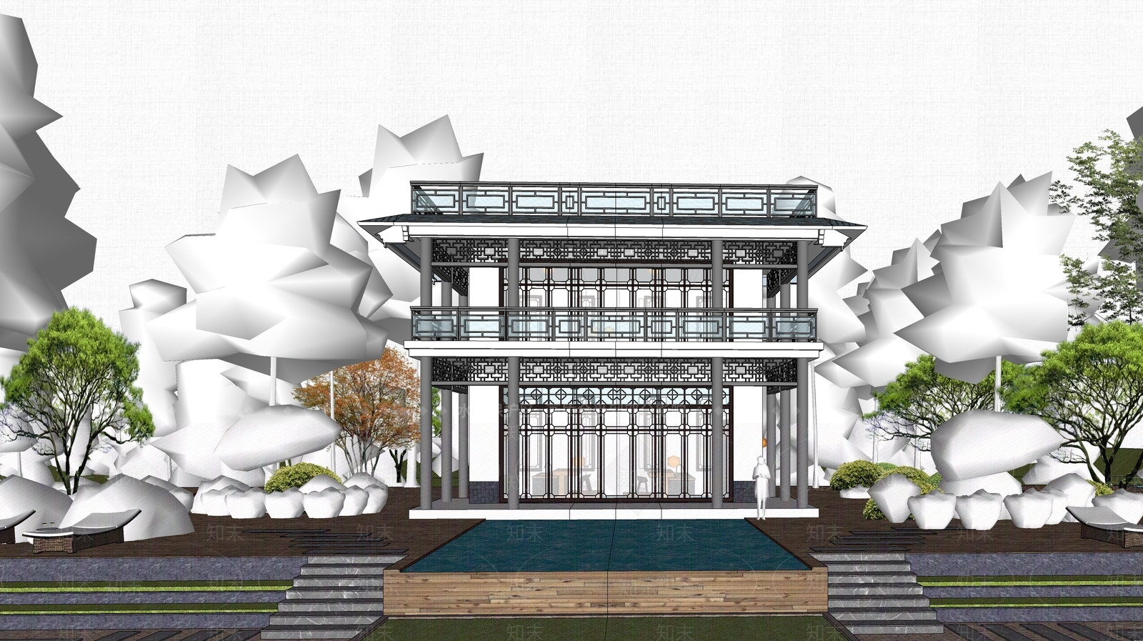 现代民宿建筑SU模型下载【ID:1203435331】