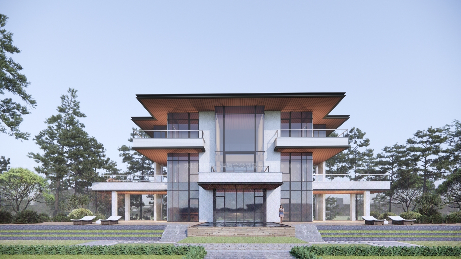新中式民宿建筑SU模型下载【ID:1203436353】