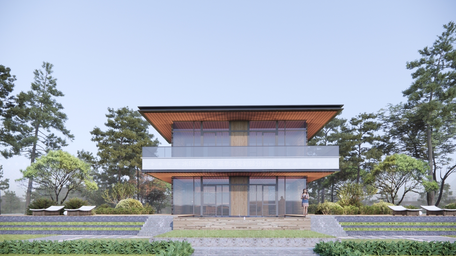 新中式民宿建筑SU模型下载【ID:1203436307】