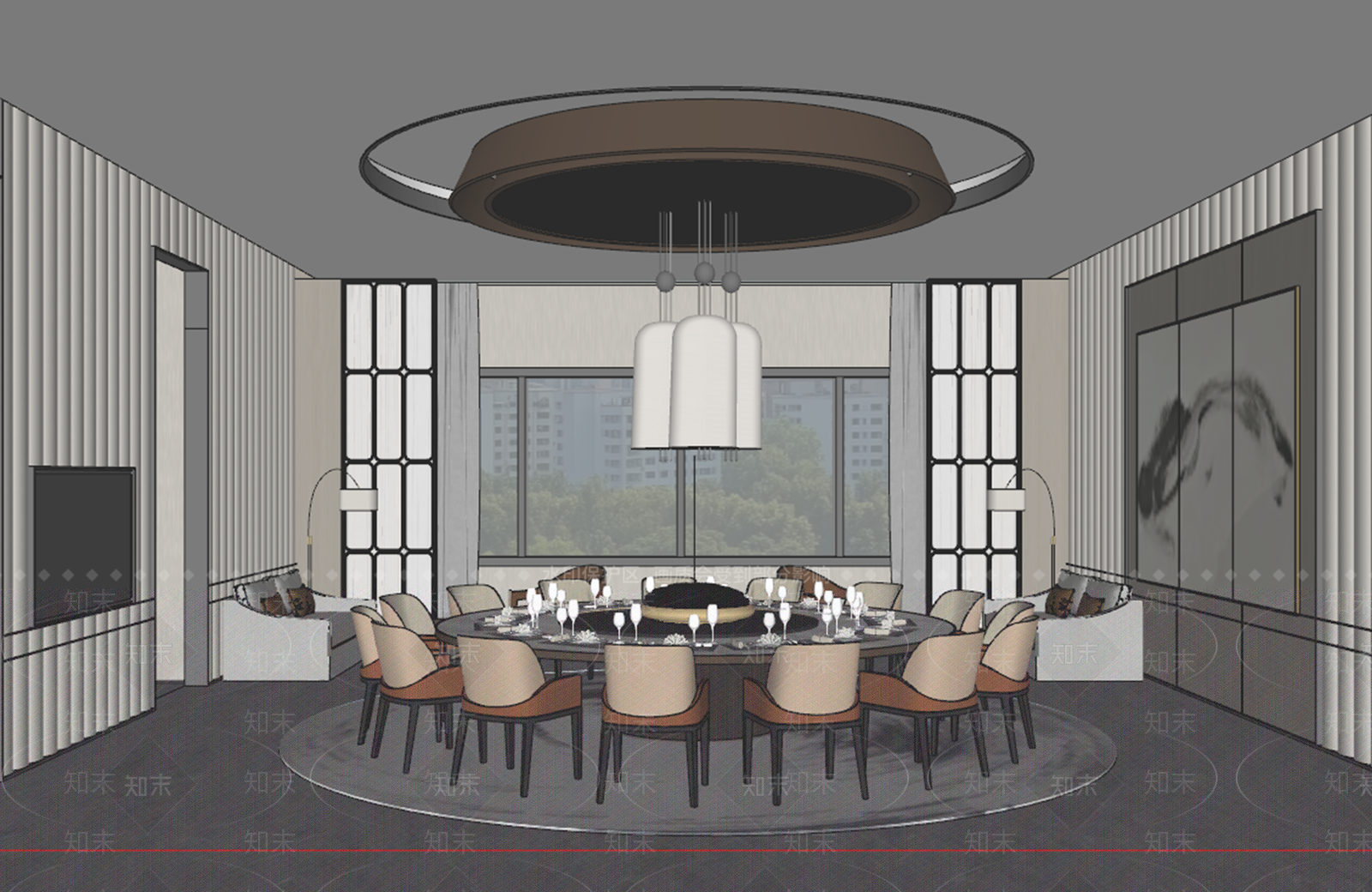 现代新中式中餐厅SU模型下载【ID:1203440218】