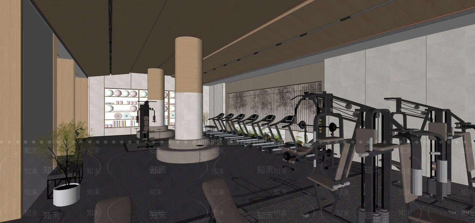现代新中式健身房SU模型下载【ID:1203442975】