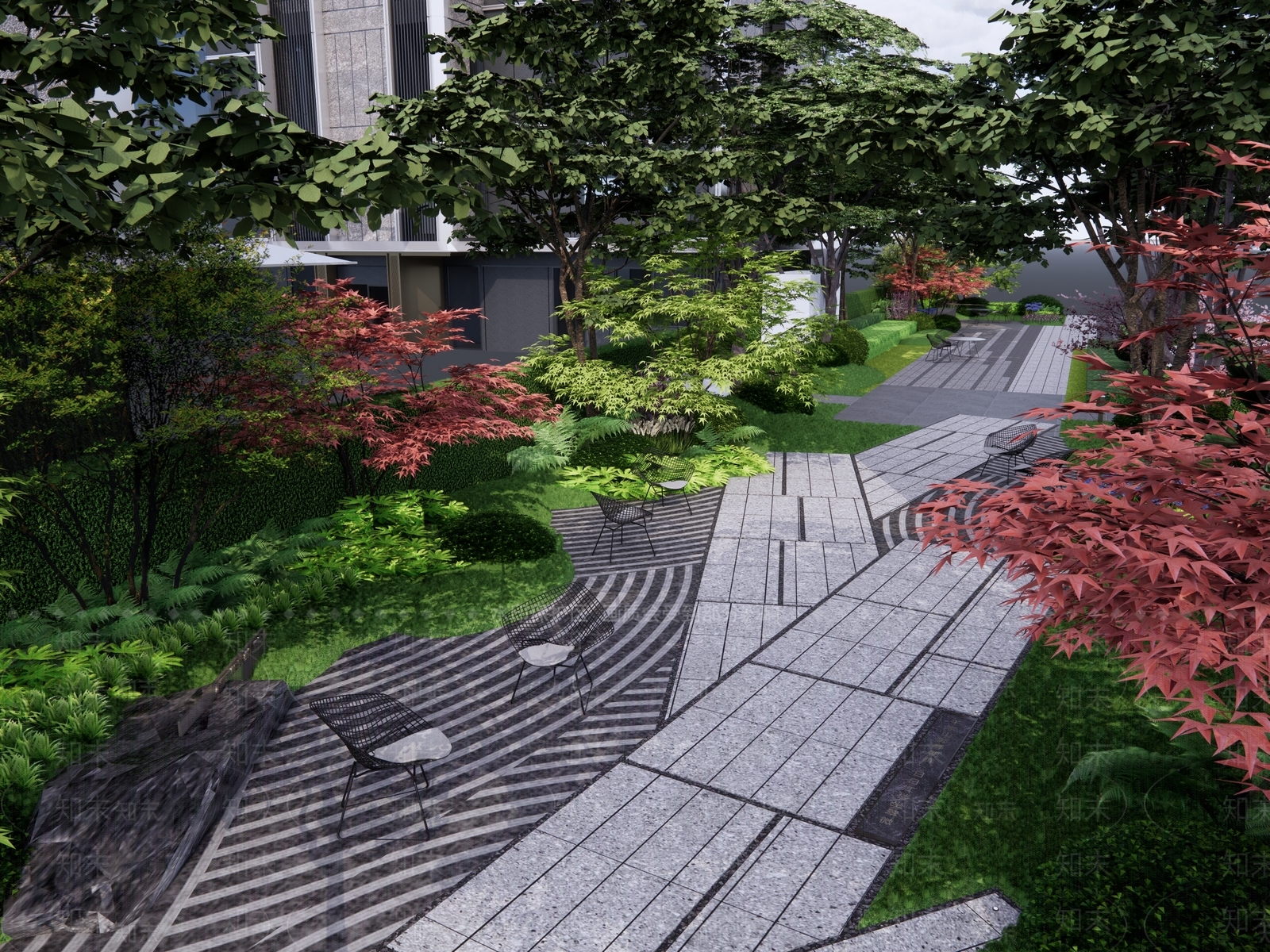 现代新中式住宅区景观SU模型下载【ID:1203443424】