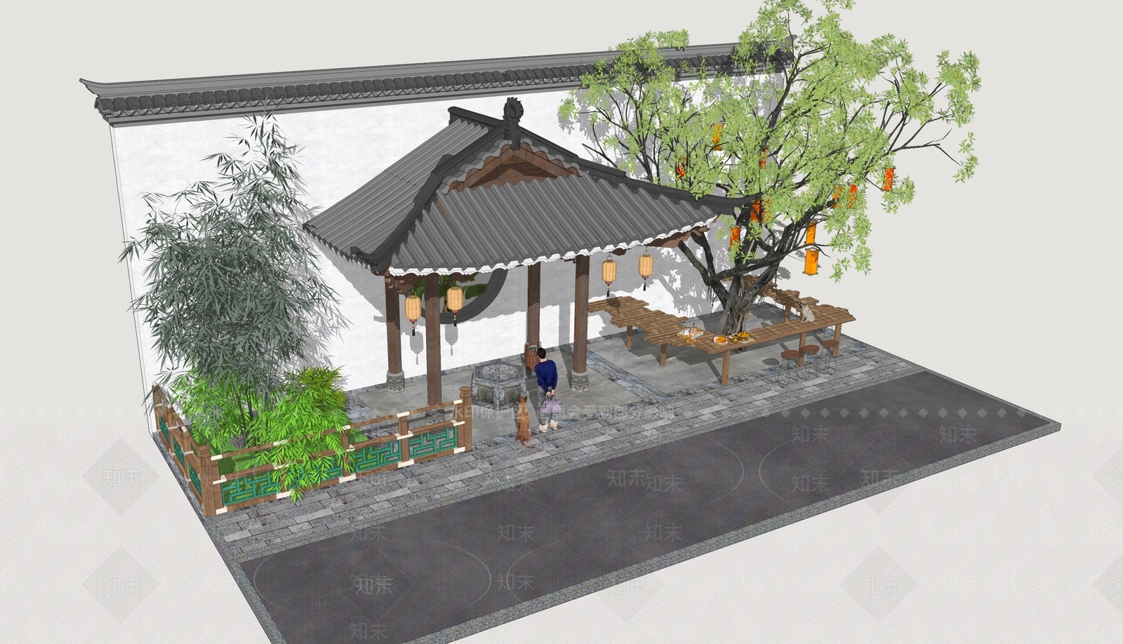 现代新中式口袋公园SU模型下载【ID:1203444277】