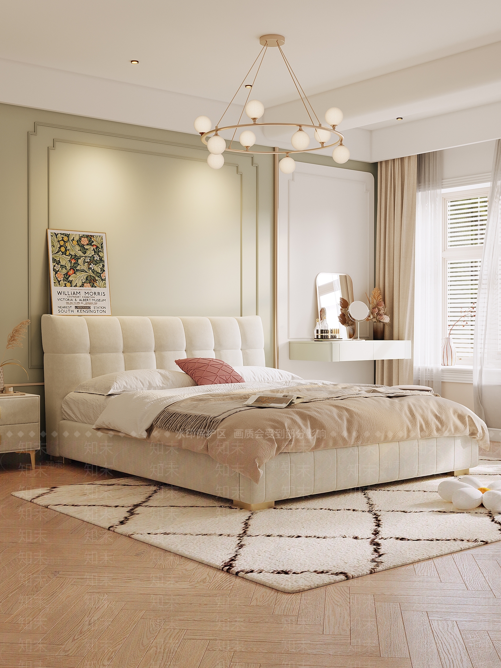 现代美式双人床3D模型下载【ID:1203444943】
