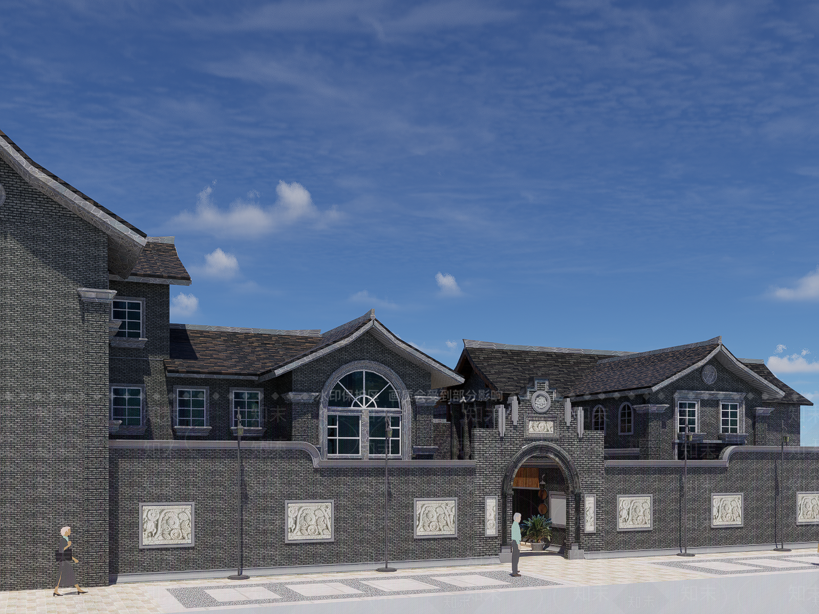 中式复古风格建筑SU模型下载【ID:1203444974】
