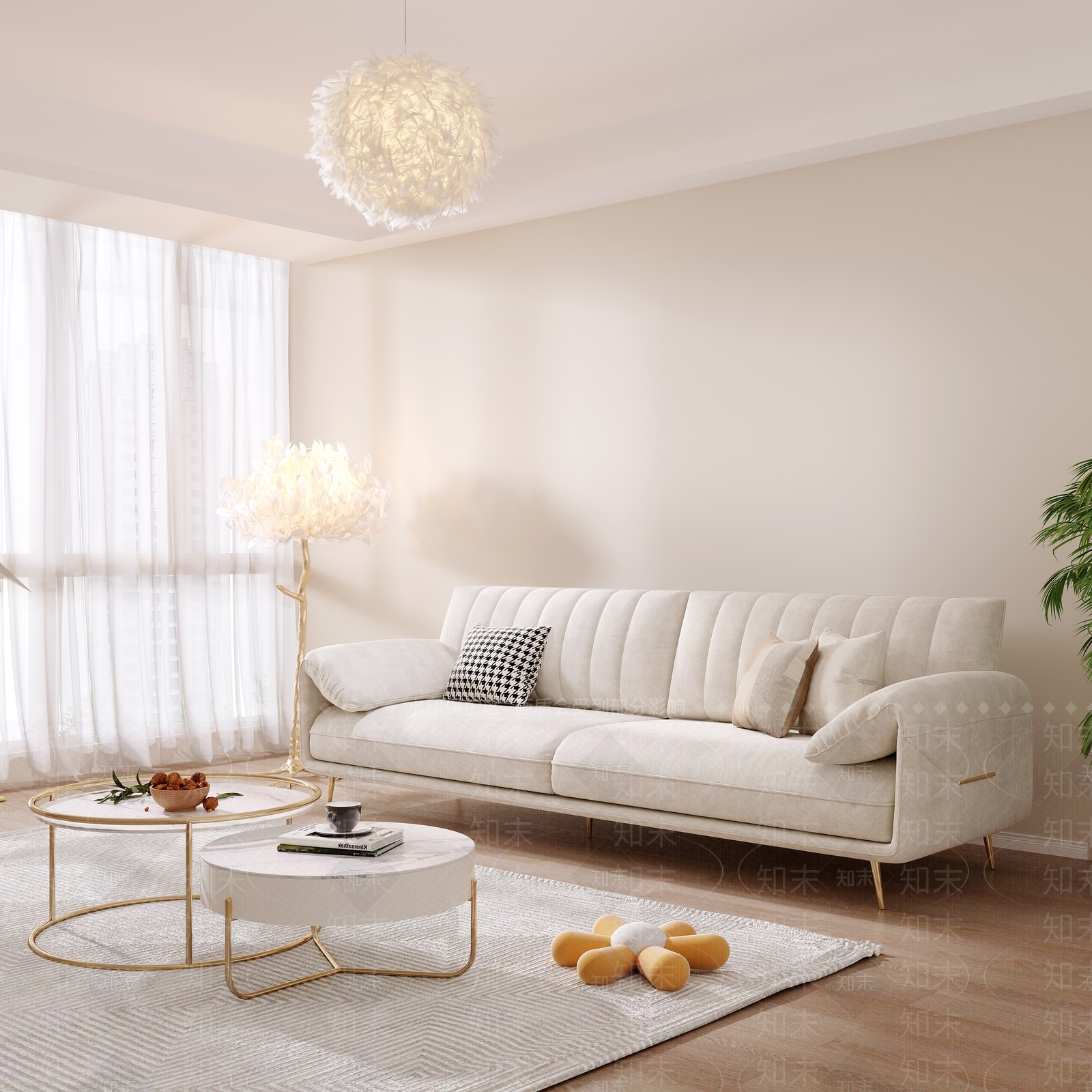 现代简约多人沙发3D模型下载【ID:1203445318】