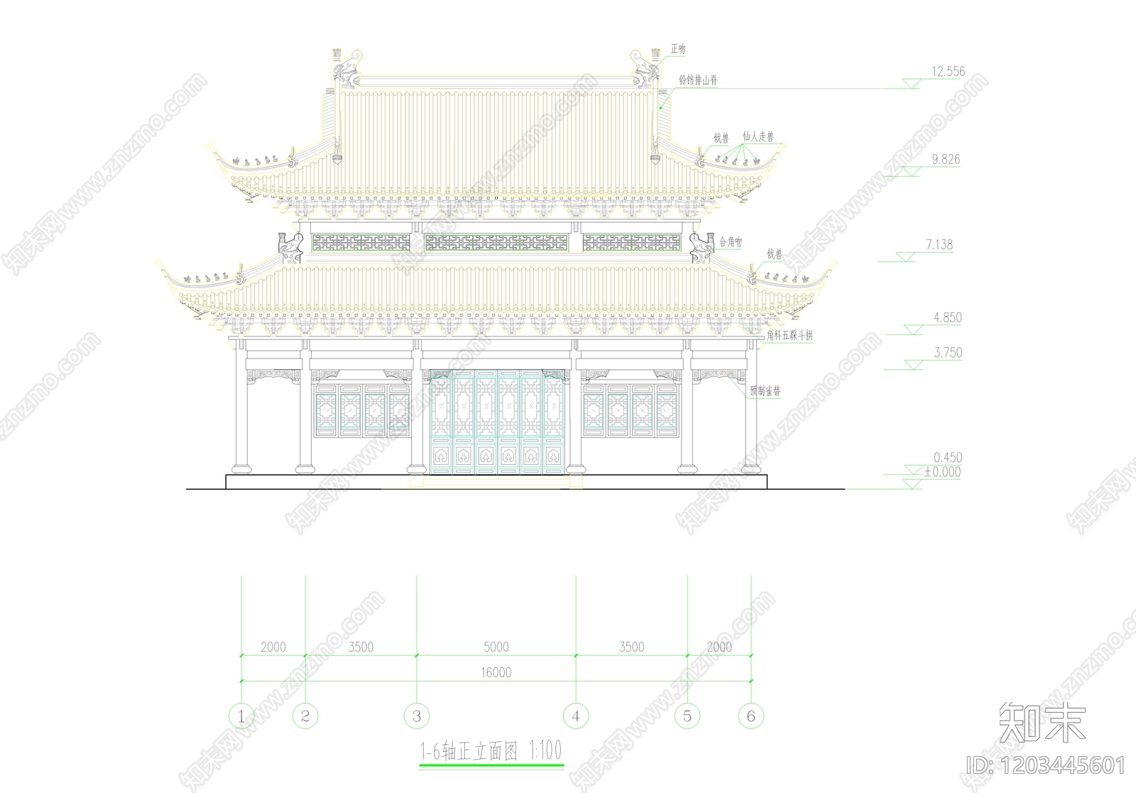 寺庙cad施工图下载【ID:1203445601】