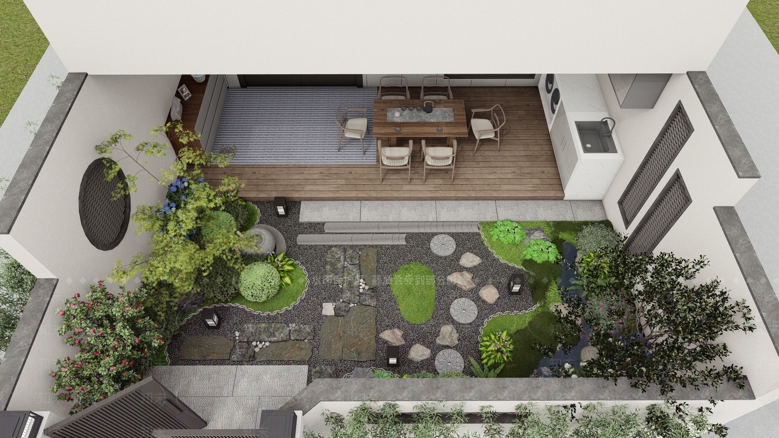 日式新中式别墅庭院SU模型下载【ID:1203446152】