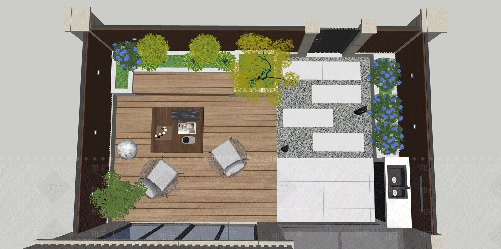 现代别墅庭院SU模型下载【ID:1203447095】