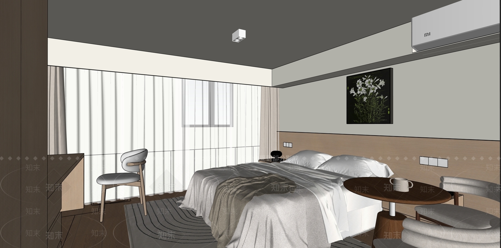 原木简约家居卧室SU模型下载【ID:1203450145】