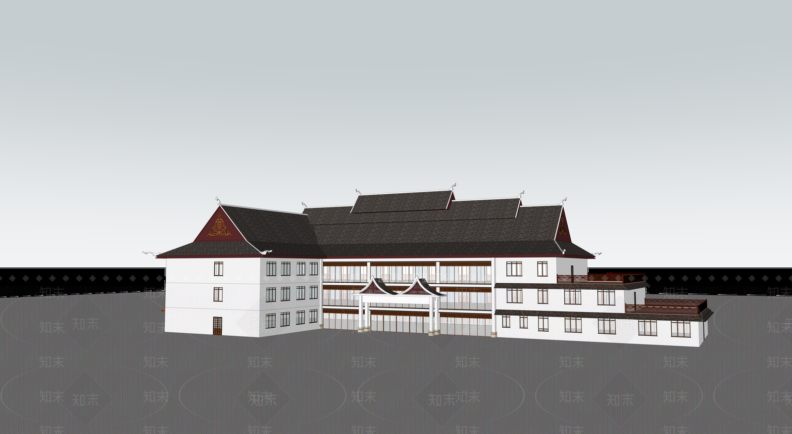 现代侘寂酒店建筑SU模型下载【ID:1204639700】