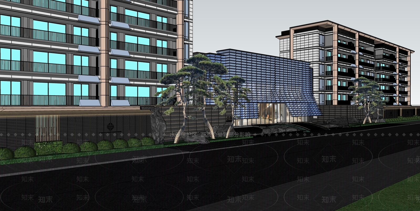 现代新中式入口大门SU模型下载【ID:1203452756】