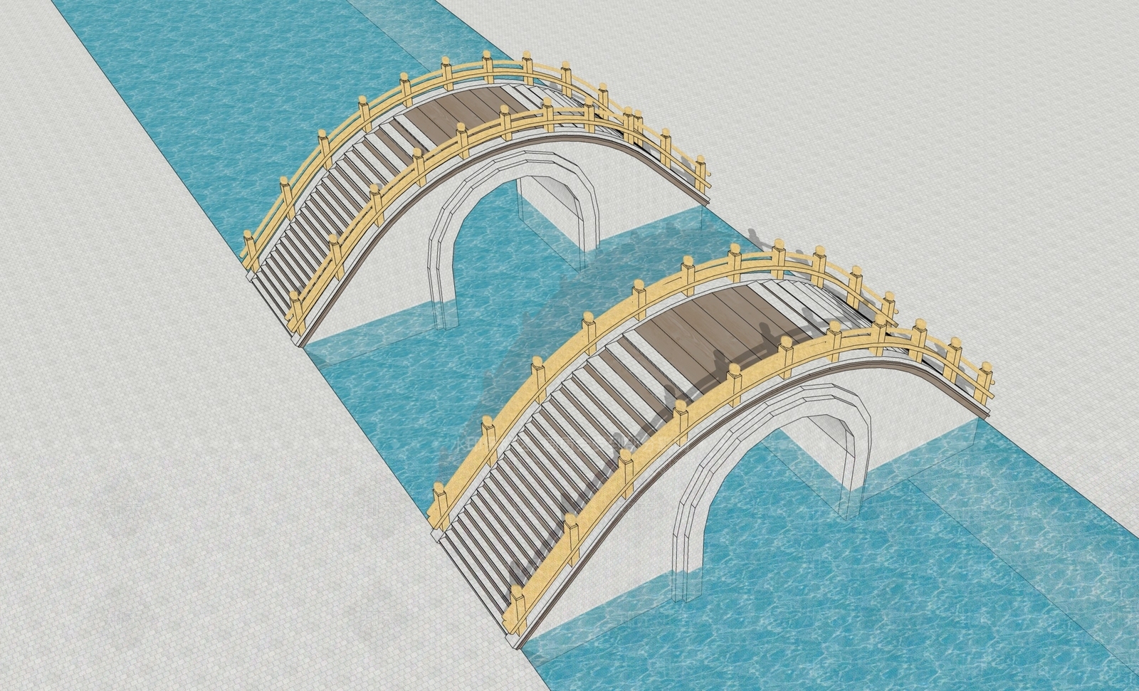 中式滨水景观SU模型下载【ID:1203456568】