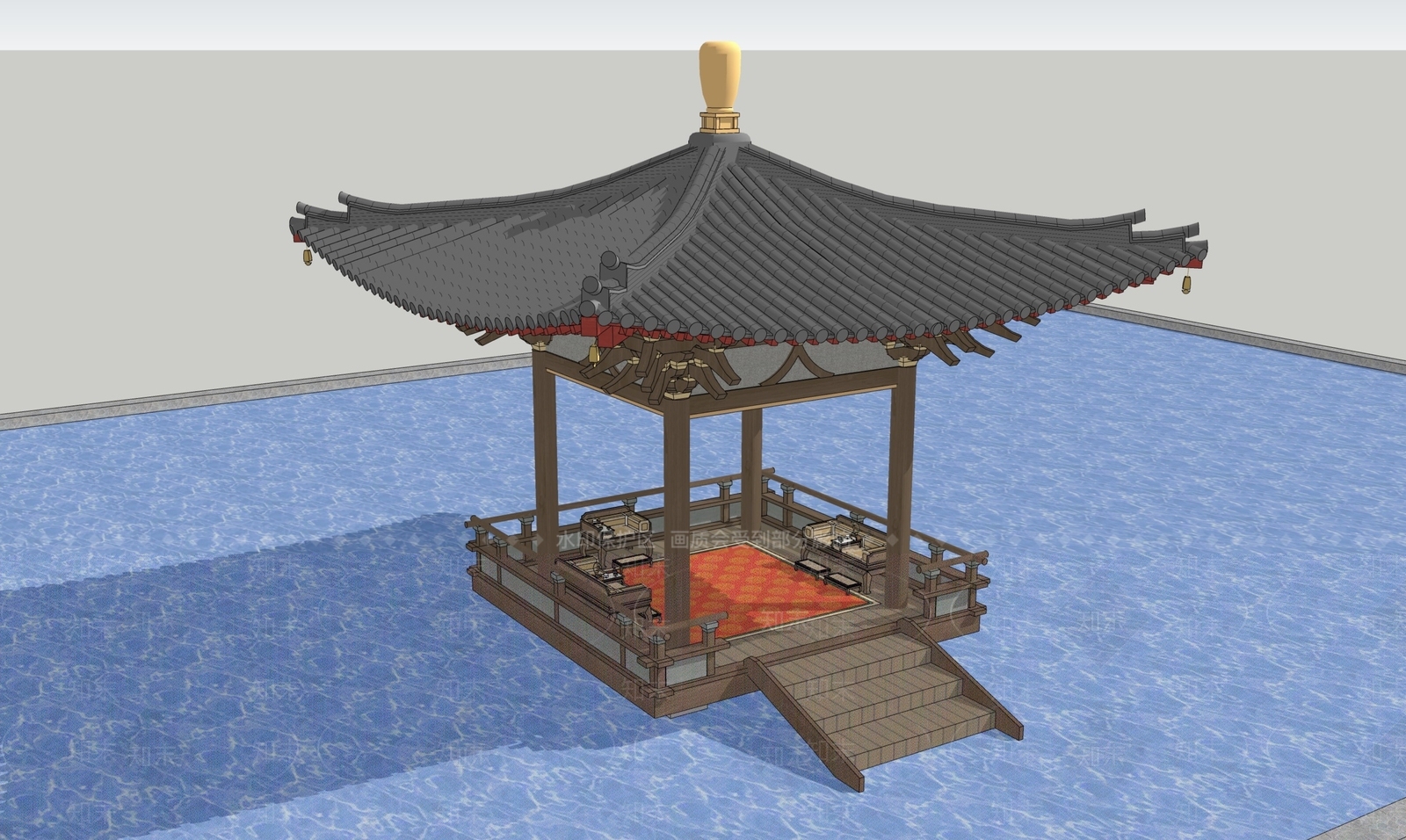 中式亭子SU模型下载【ID:1203456667】
