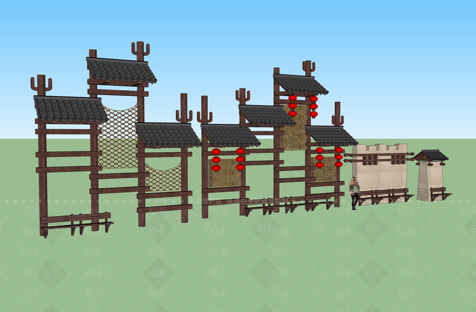 新中式景墙SU模型下载【ID:1203458759】