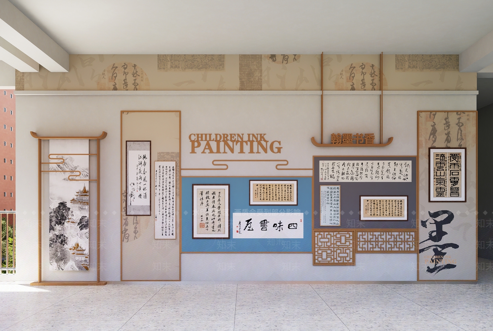 新中式艺术展厅SU模型下载【ID:1203697581】