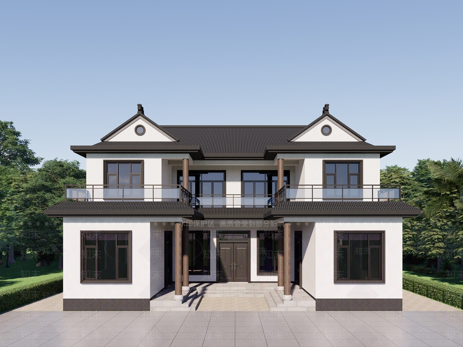 中式简约独栋别墅SU模型下载【ID:1203461406】