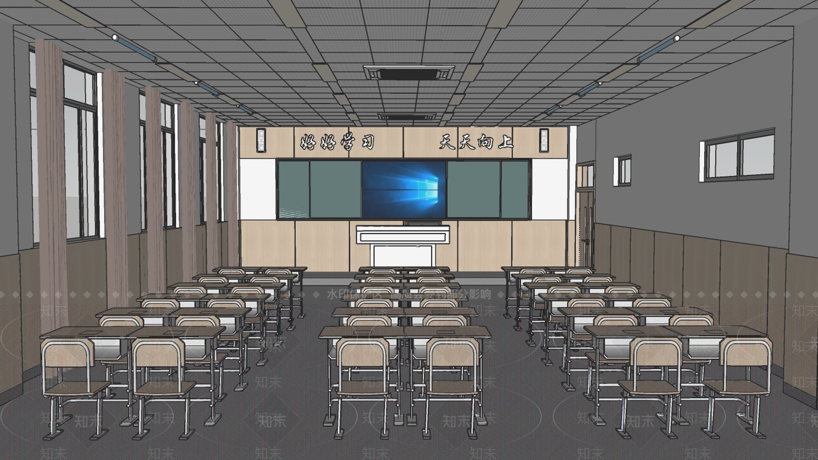 极简轻奢教室SU模型下载【ID:1203461740】