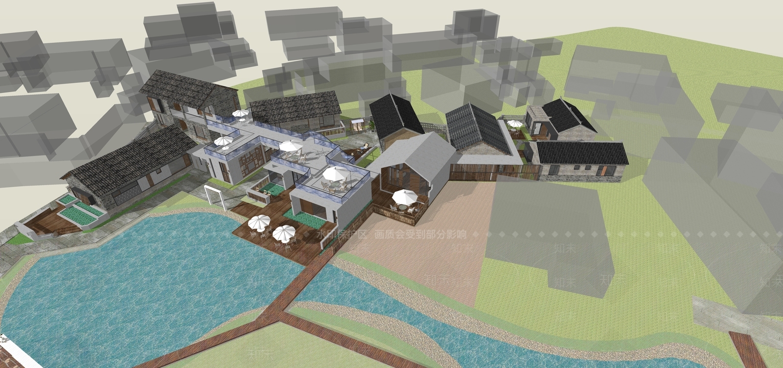 现代新中式小公建SU模型下载【ID:1203465486】