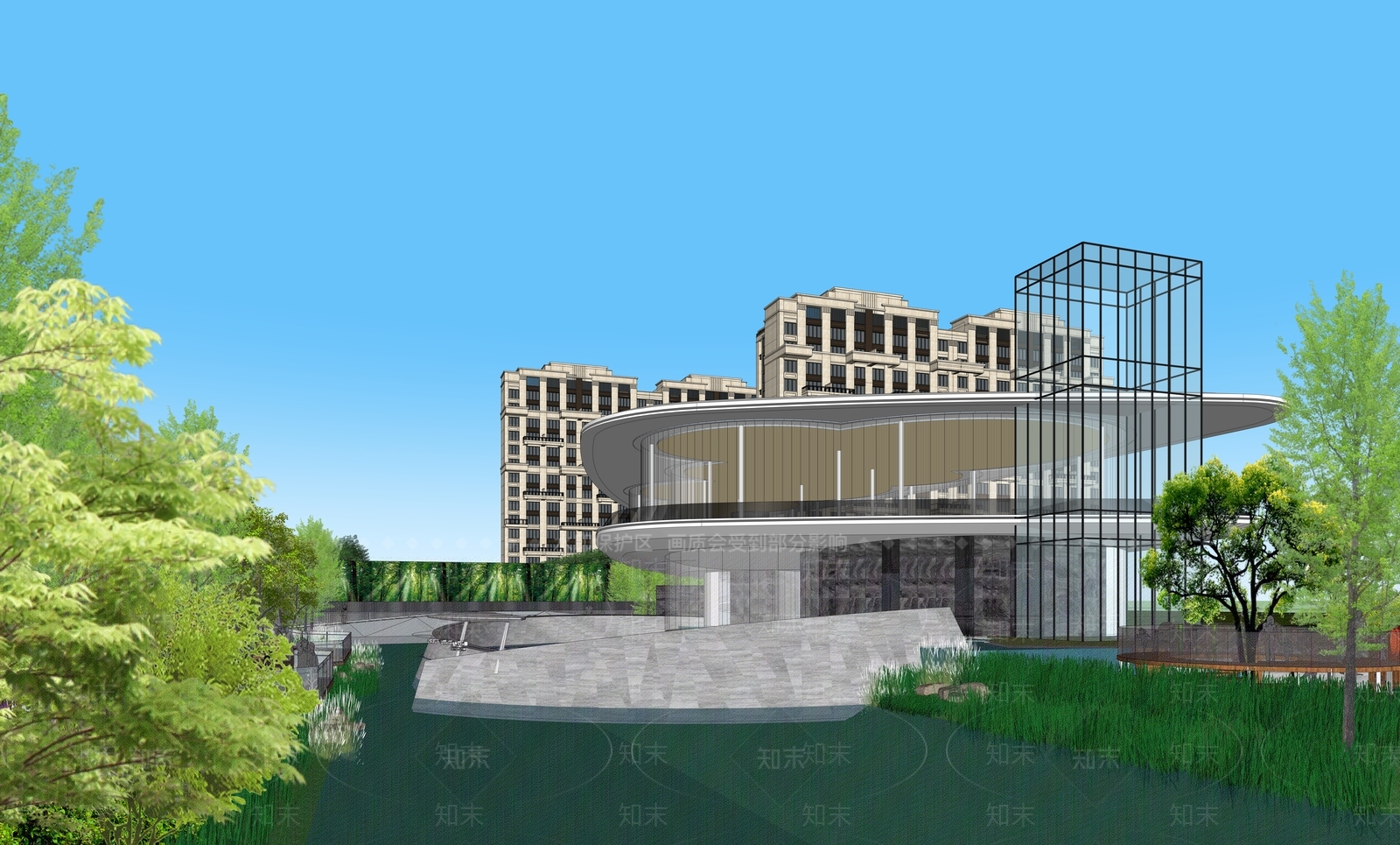 现代售楼处建筑SU模型下载【ID:1203465714】