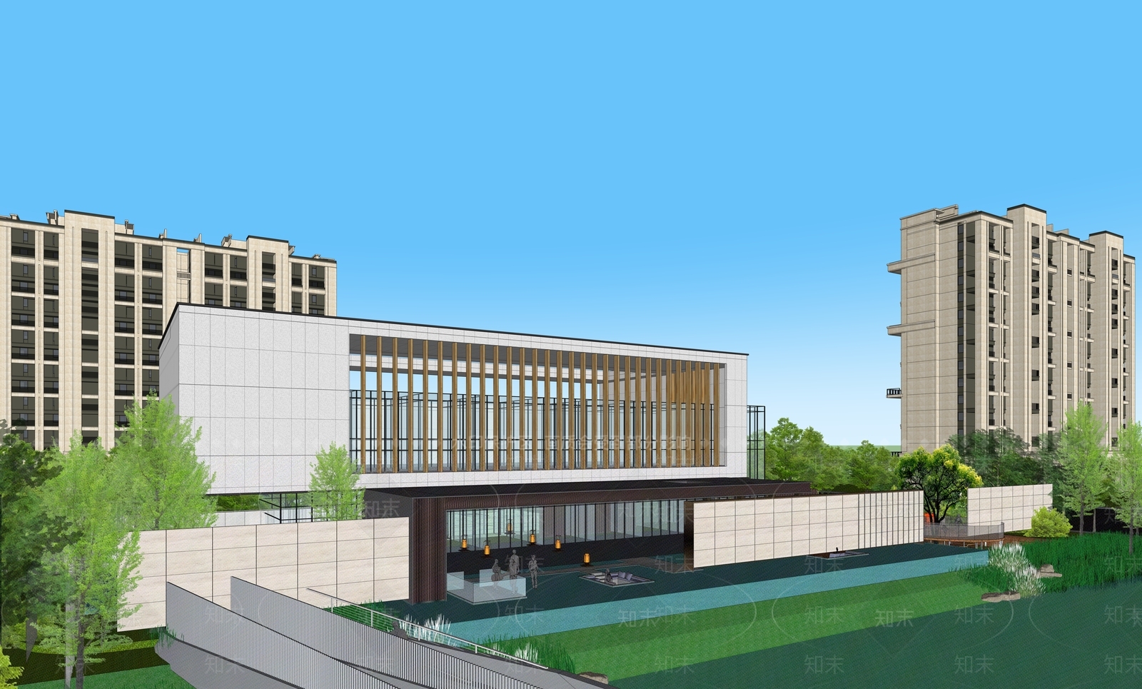现代售楼处建筑SU模型下载【ID:1203465975】