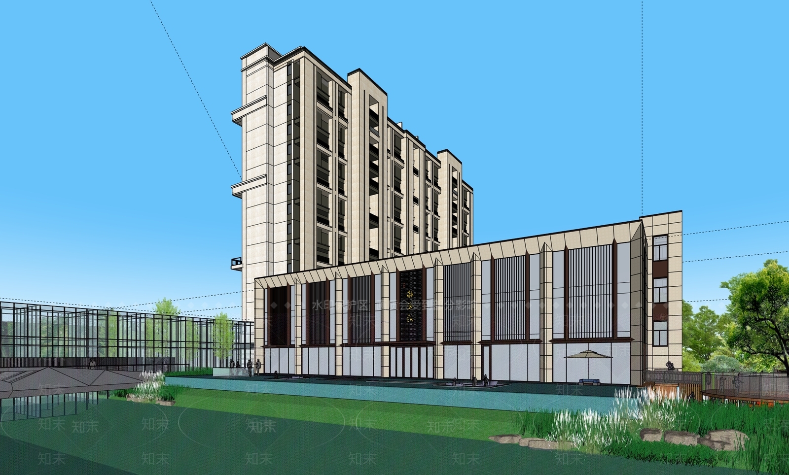 现代新中式售楼处建筑SU模型下载【ID:1203466176】