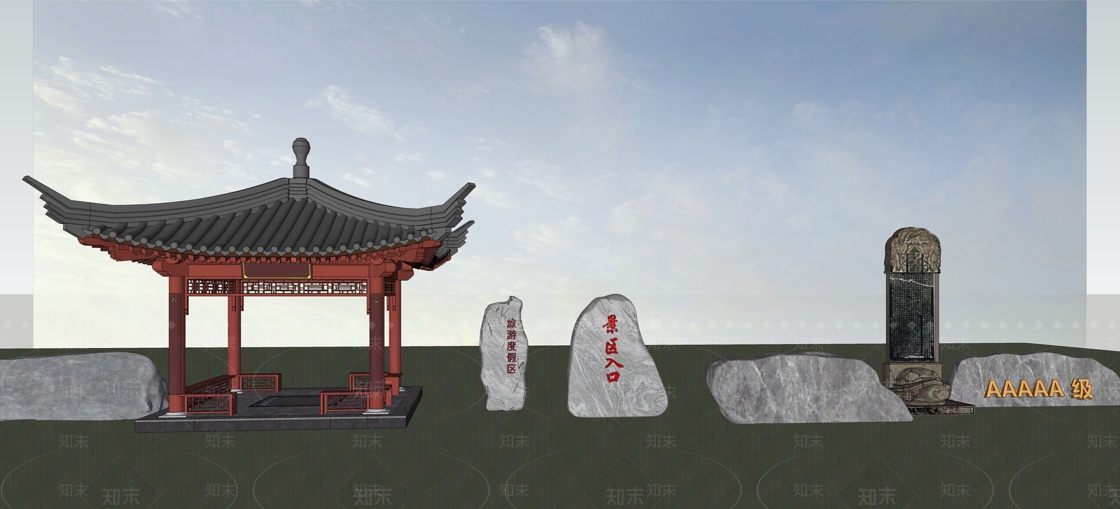 中式新中式亭子SU模型下载【ID:1203466825】