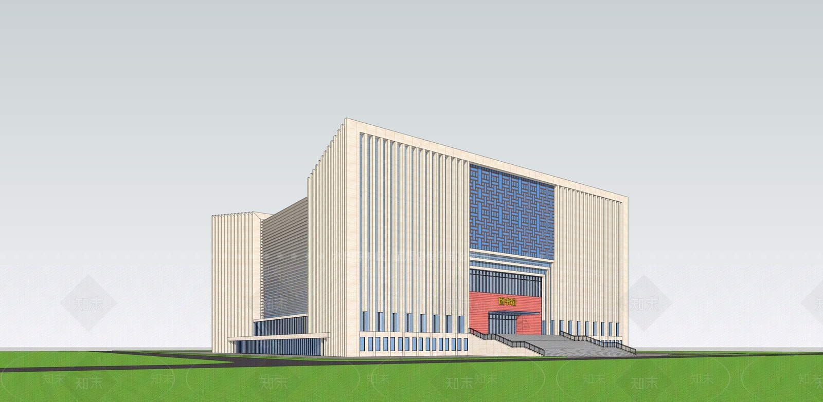 现代图书馆建筑SU模型下载【ID:1203467197】