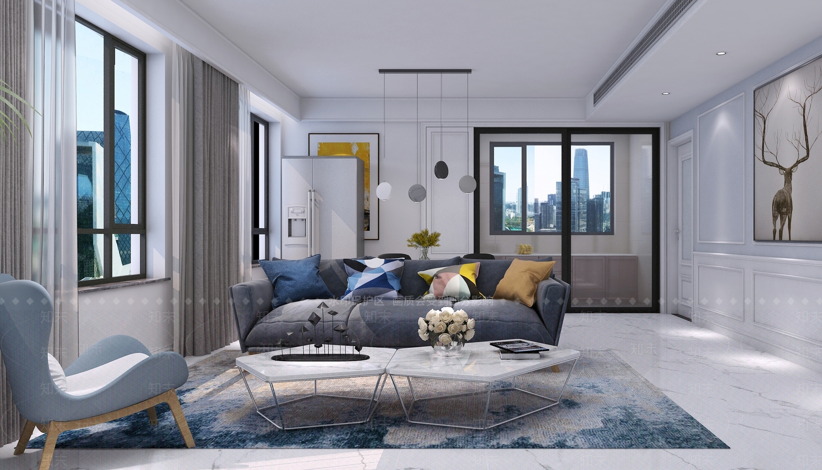 北欧简欧客餐厅3D模型下载【ID:1203784596】