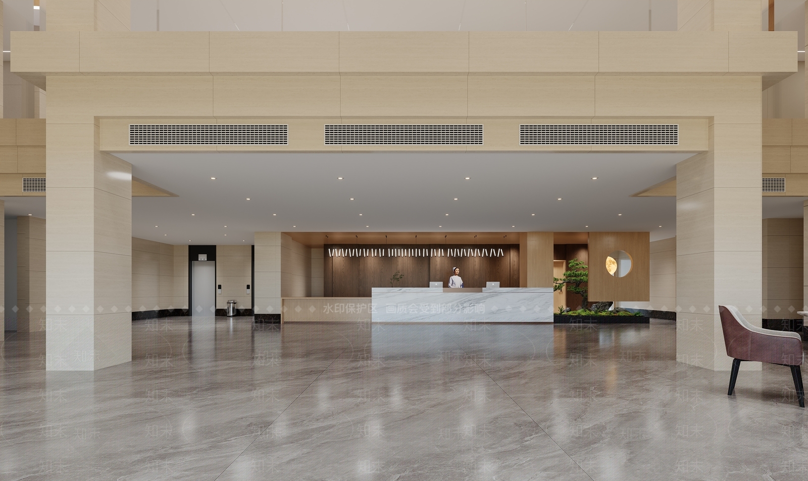 现代新中式医院大厅3D模型下载【ID:1203469140】