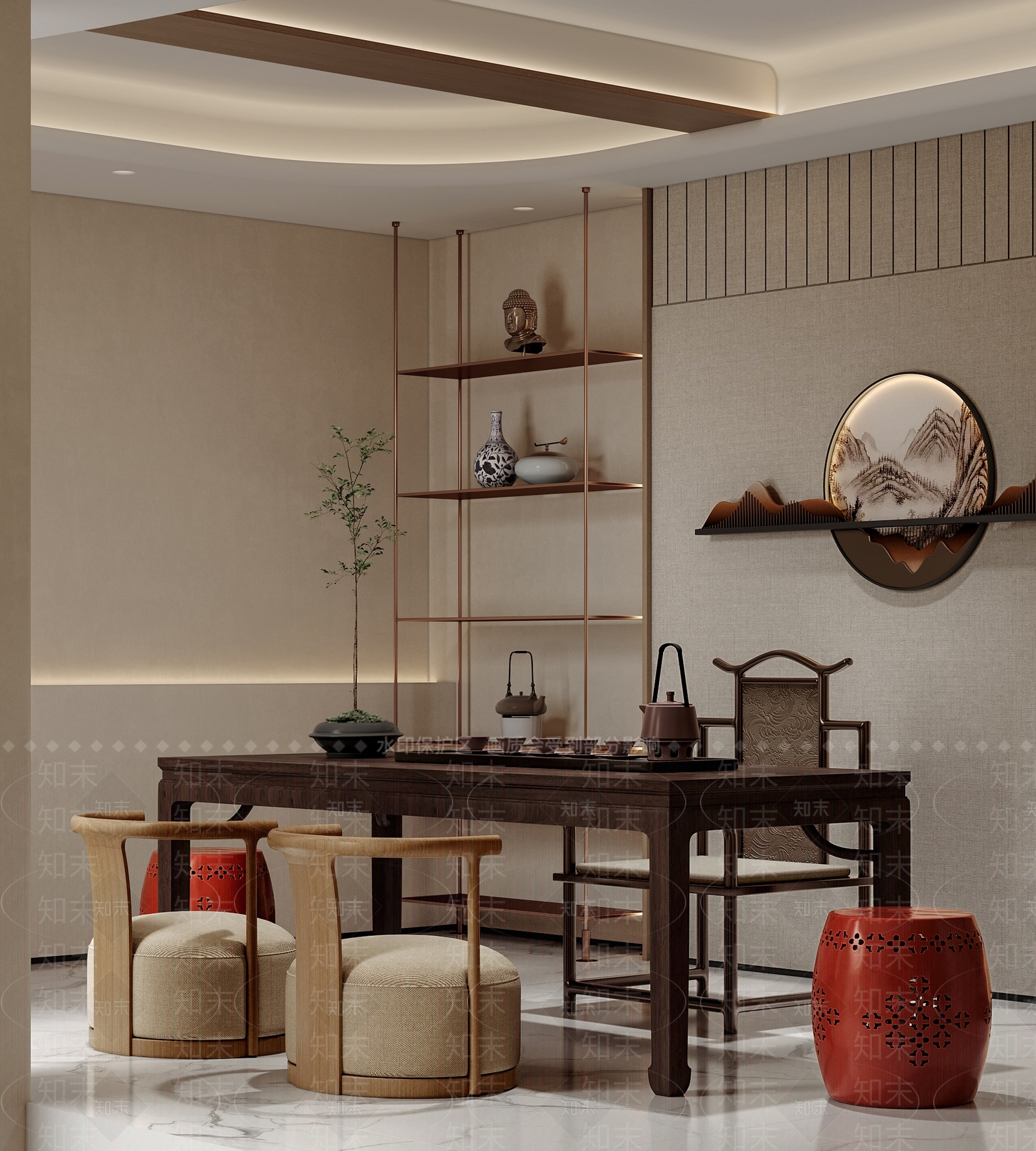 新中式中式茶室3D模型下载【ID:1203470684】