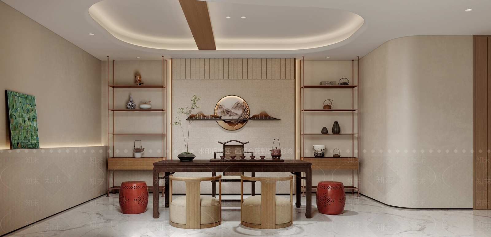 新中式中式茶室3D模型下载【ID:1203470684】