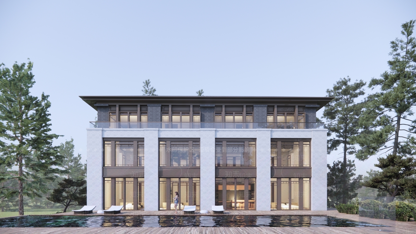 新中式酒店建筑SU模型下载【ID:1203474348】