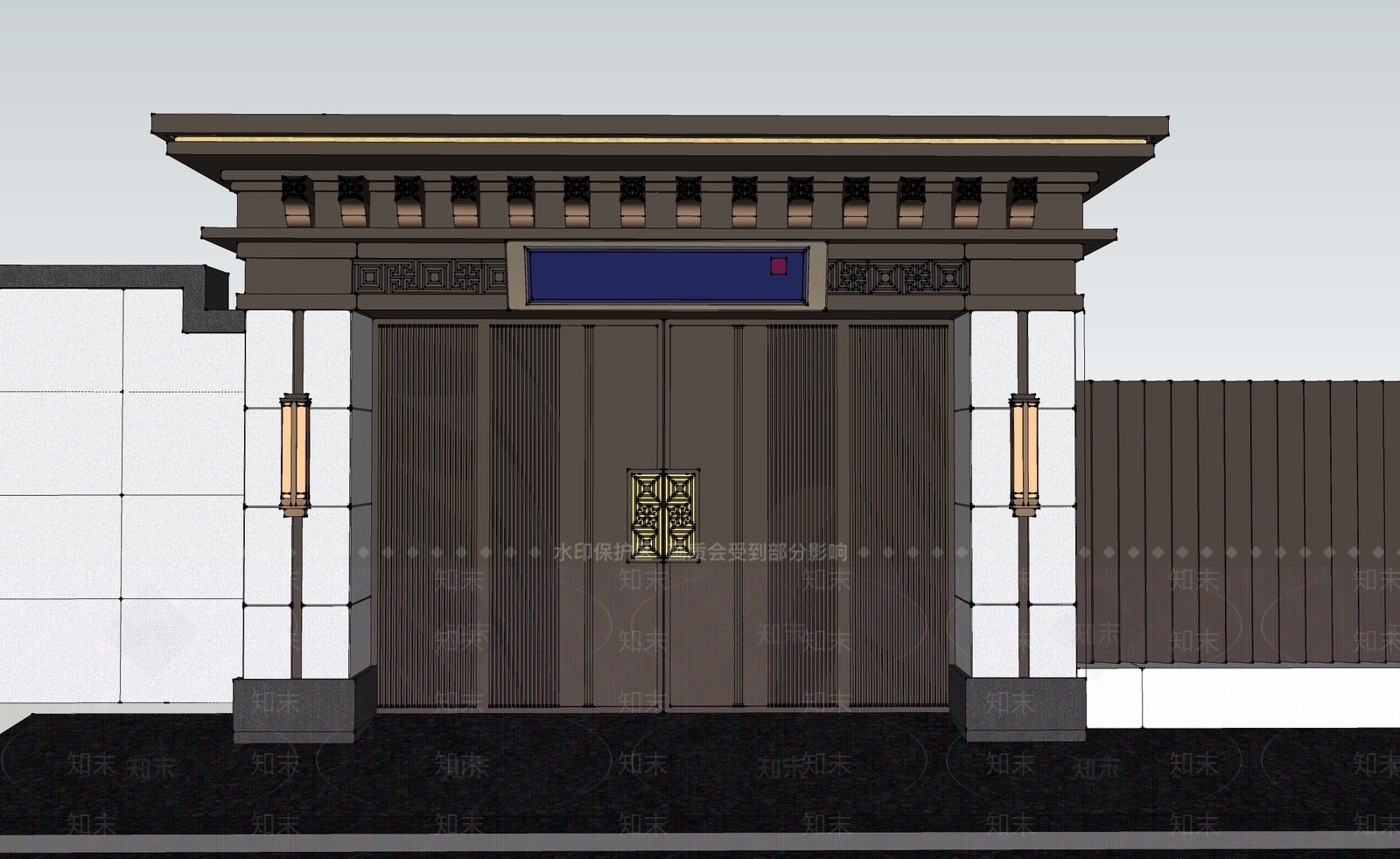新中式入口大门SU模型下载【ID:1203474702】