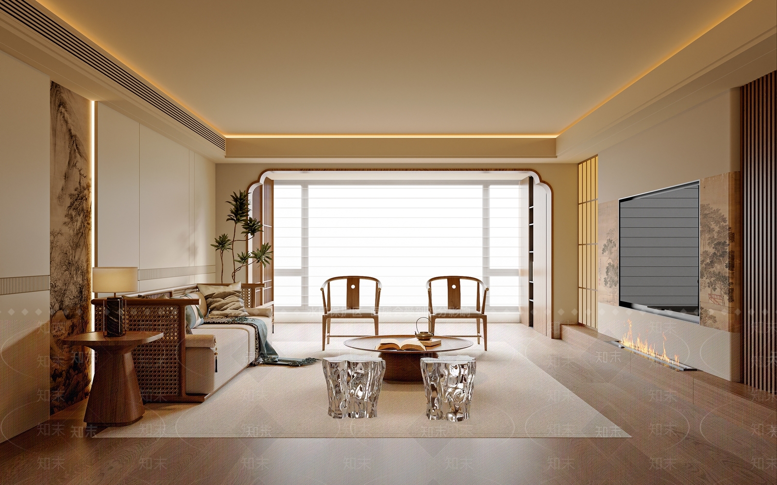 新中式中式家居客厅3D模型下载【ID:1203475533】