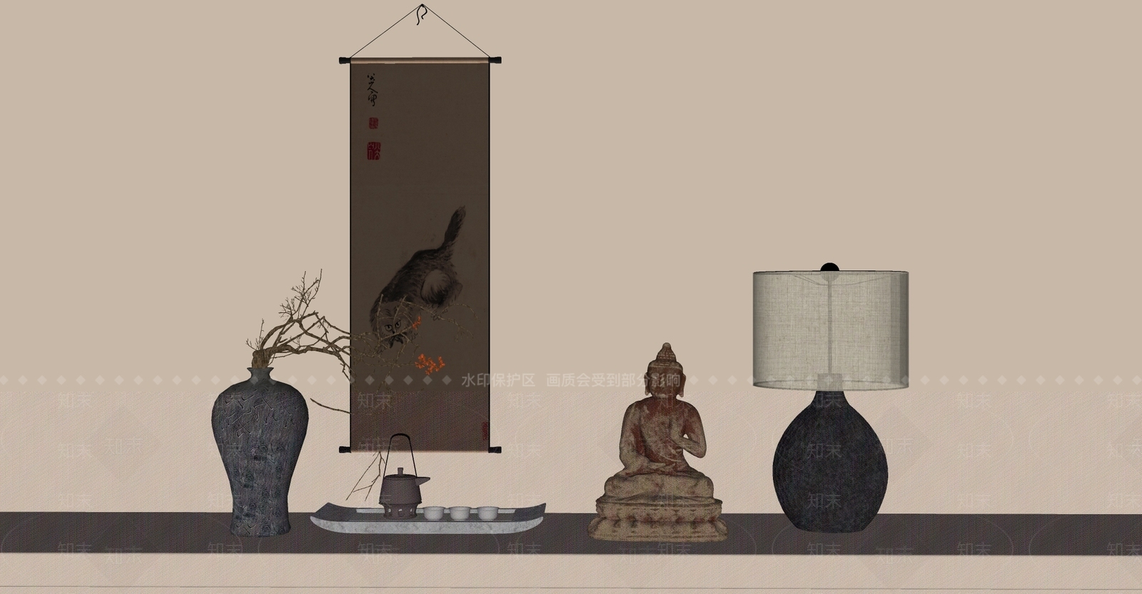 新中式中式摆件组合SU模型下载【ID:1203477399】